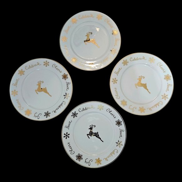 4 Gibson Designs "Celebration" Christmas Seasonal Holiday 10.5" Dinner Plates - Picture 1 of 7